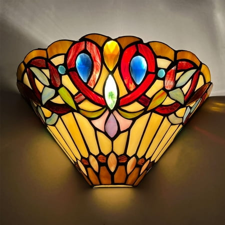 

Victorian Style Tiffany Wall Sconce 12” Wide Stained Glass Wall Light Decor
