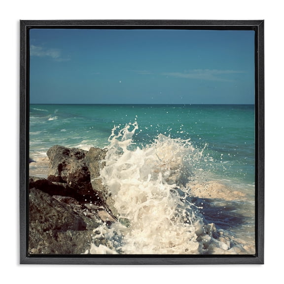 Stupell Industries Tropical Splashing Beach Spray Black Floating Frame Canvas Art, 18 x 18, by Susan Bryant