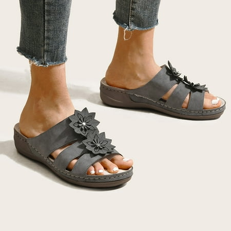 

〖Yilirongyumm〗 Grey 38 Sandals Women Leisure Summer Casual Sandals Breathable Wedges Soled Womens Shoes Thick Women s Sandals