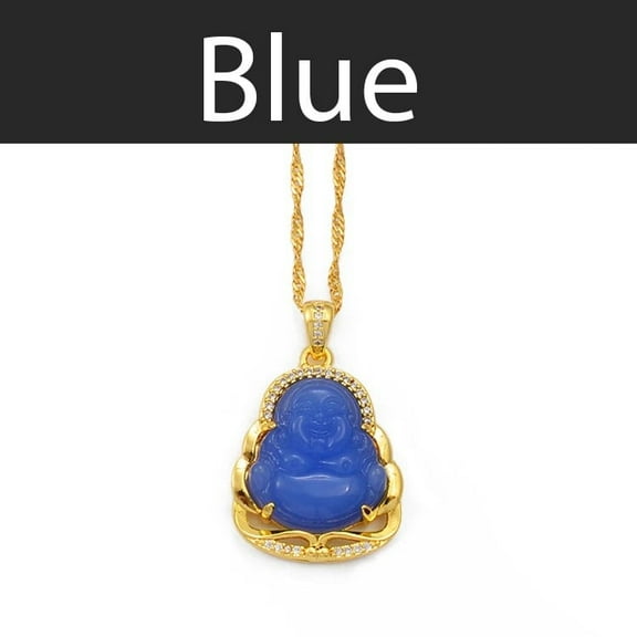 Green Blue Pink White Buddha 14k Yellow Gold Pendant Necklaces Women Amulet Style Maitreya Jewelry New Model DropShip
