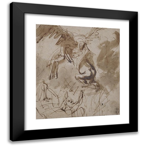 Rembrandt van Rijn 12x14 Black Modern Framed Museum Art Print Titled - Study for the Abduction of Ganymede (1635)