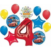 Mayflower Products Disney Cars 4th Birthday Balloon Bouquet, 12 pieces, Red/Blue/Yellow