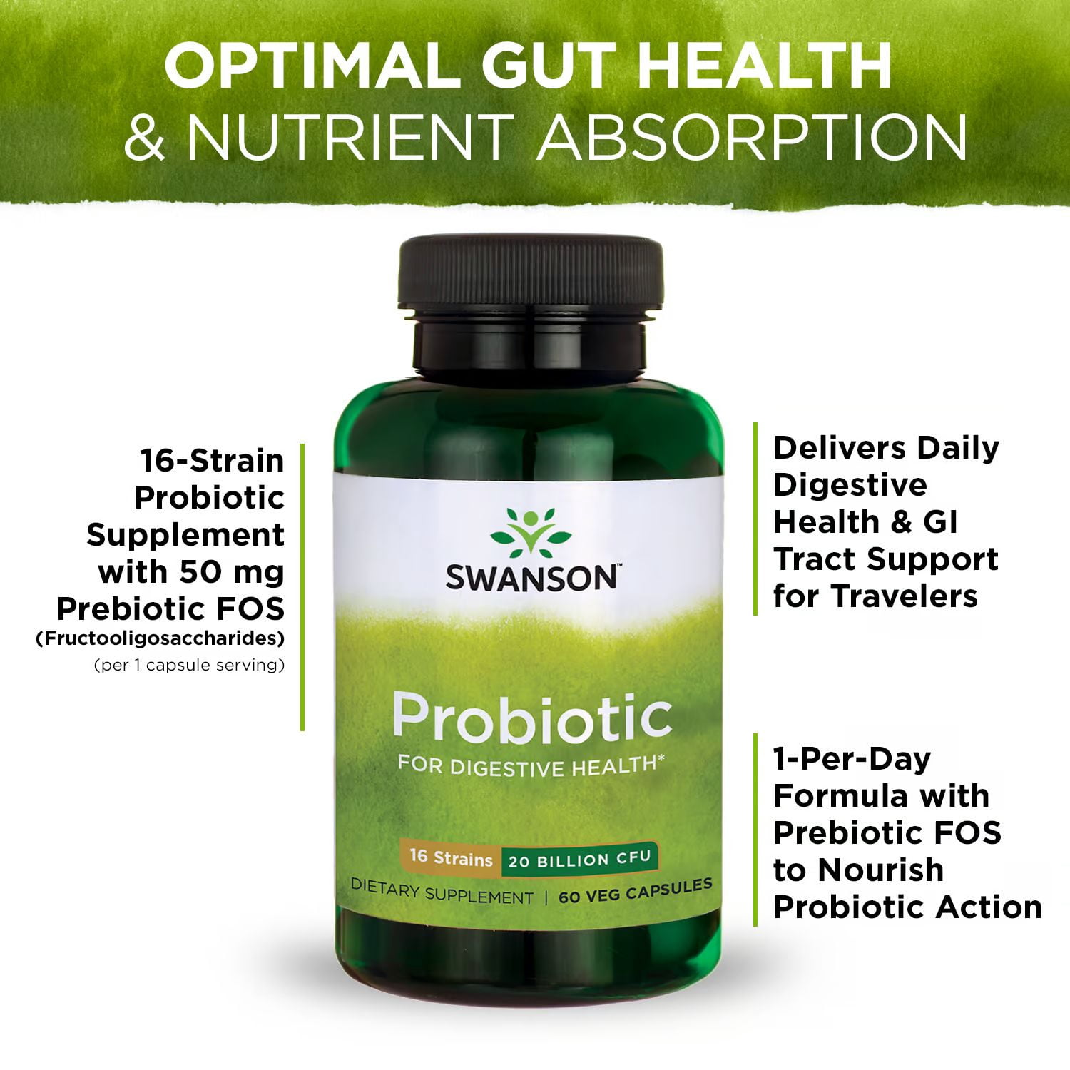 Swanson Probiotic for Digestive Health 20 Billion Cfu 60 Veg Caps 3 Pack