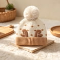 thumbnail image 6 of Wilark Toddler Christmas Hat with Pom Pom Knitted Warm Winter Cute Kids Festival Hat Beige 1-4 T, 6 of 7