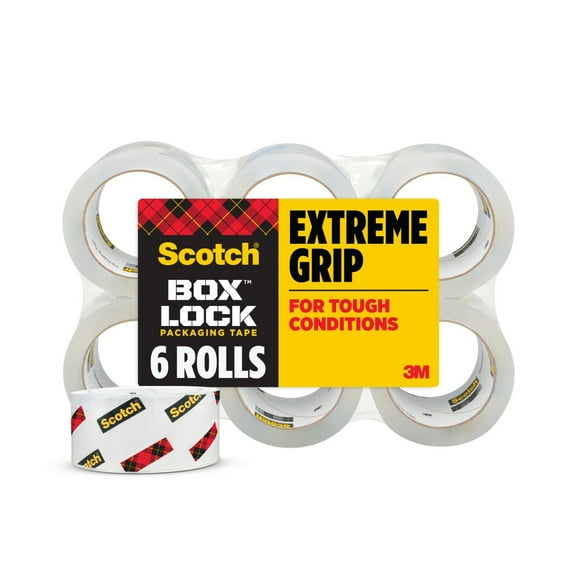 Scotch Box Lock Shipping Packaging Tape, 3" Core, Clear, 1.88 in x 54.6 yds, 6 Rolls