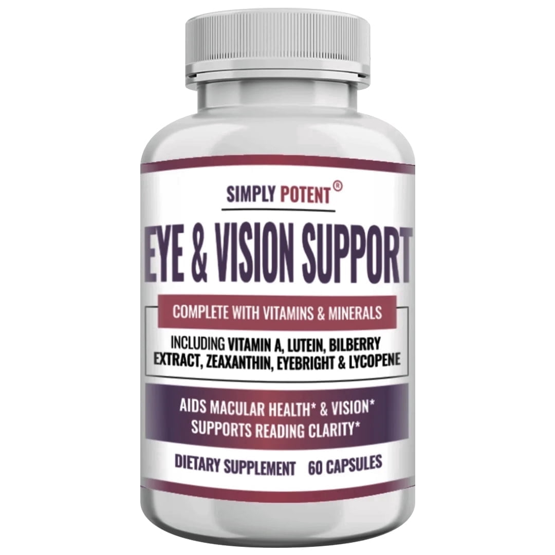 Simply Potent Eye Vitamins, Vision Supplements with Lutein, Zeaxanthin, Bilberry, Eyebright & Lycopene, 60 Capsules