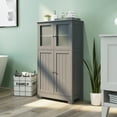 thumbnail image 3 of Topbuy Bathroom Storage Cabinet Freestanding Storage Cabinet w/ 4 Doors Wooden Kitchen Cupboard w/ Adjustable Shelf, 3 of 10