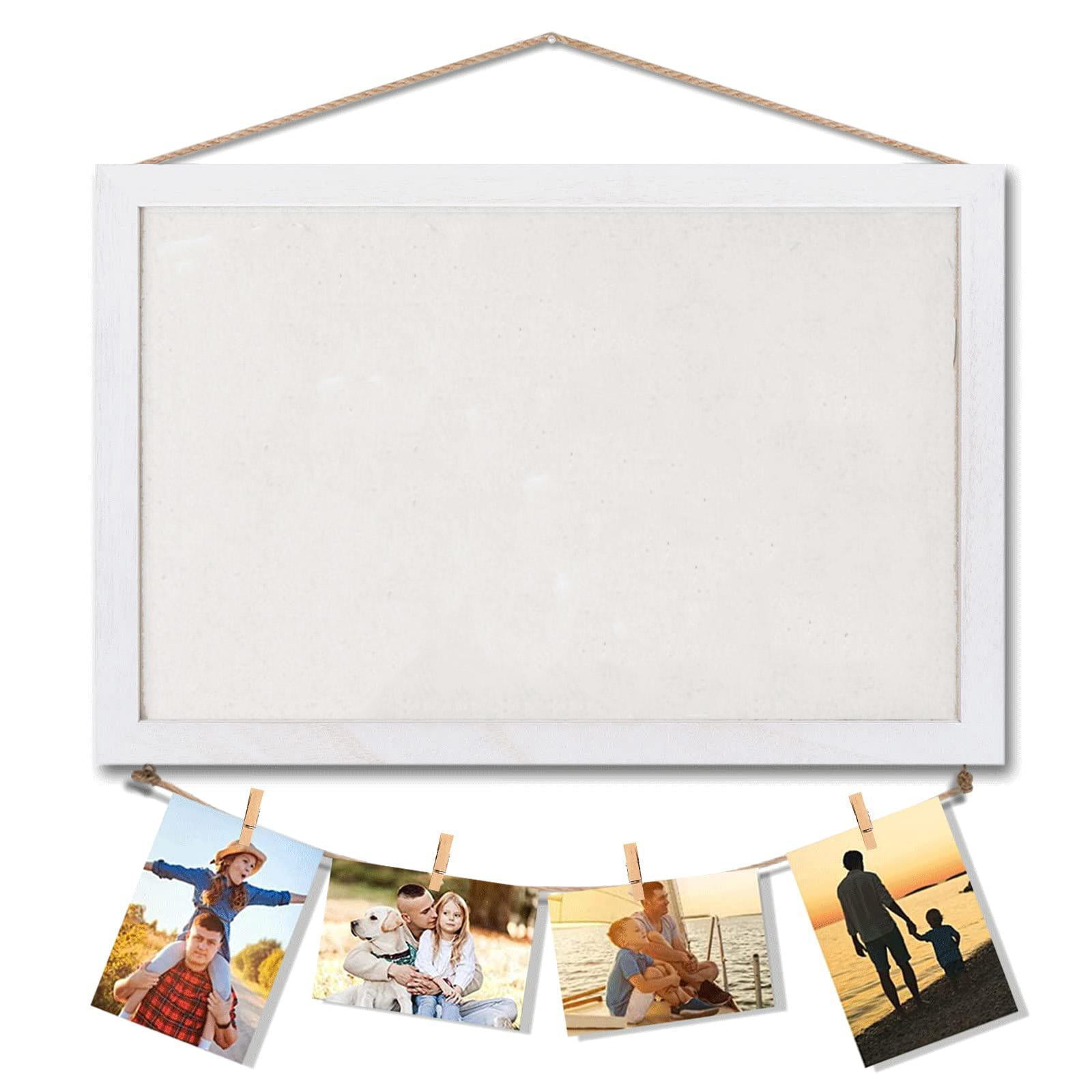 kowaku Cork Board Wall Mounted Board Retro Design Wood Frame Hanger Board Message Board for Living Room Decor Kitchen Bedroom White