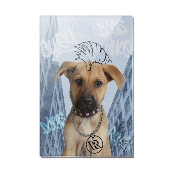 Tough Puppy Dog Mohawk Grafitti Rectangle Acrylic Fridge Refrigerator Magnet