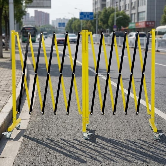 Expandable Metal Safety Barricade Gate – 20 FT, Portable Retractable with Wheels, Yellow & Black for Construction, Parking, Crowd Control