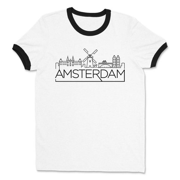 Skyline Amsterdam Ringer Tee Shirt Unisex Large White/Black