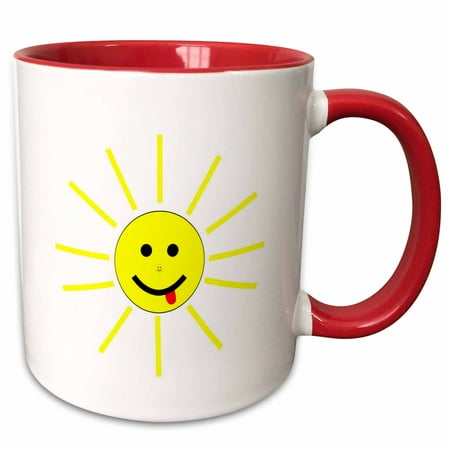3drose, Image of Smiling Face on Sun with Rays, 15oz Two-tone Red Mug