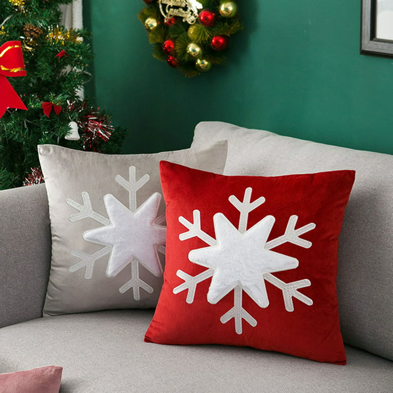 Christmas Snowflake Throw Pillow Covers 18x18 Red Decor Pillowcases Outdoor  Embroidered Cushion For Farmhouse Sofa Office Bed 2pcs