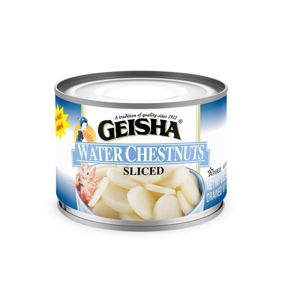 GEISHA Water Chestnuts Sliced 8OZ. (Pack of 12), Water Chestnuts | Kosher Certified － No Salt & Sugar added － Gluten Free－Less than 100 Calories per Container