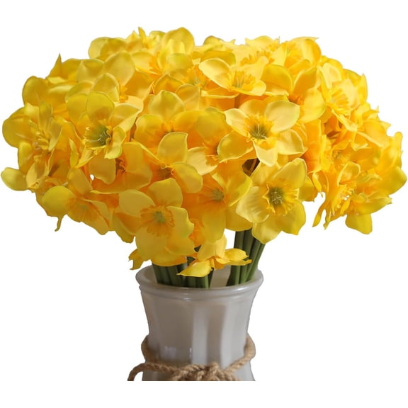 Artificial Flower Daffodil Silk Flowers Bouquet,12 Pcs,Spring Easter Flowers Decorative Home and Office Accent (Yellow)