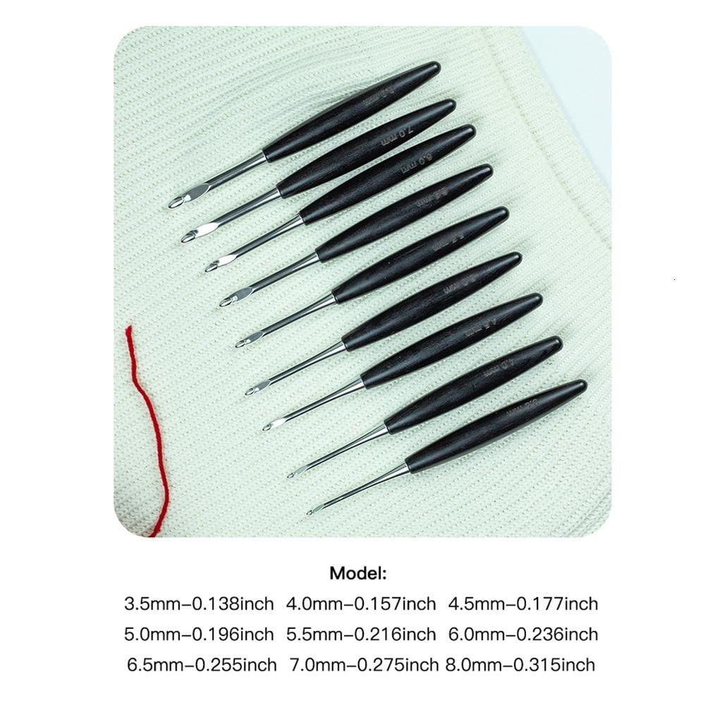 Giaone 9Pcs Ergonomic Grip Aluminium Crochet Hook 3.5-8.0mm Wooden Handle Crochet Hook Needle for Sweater Scarf Knitting Craft