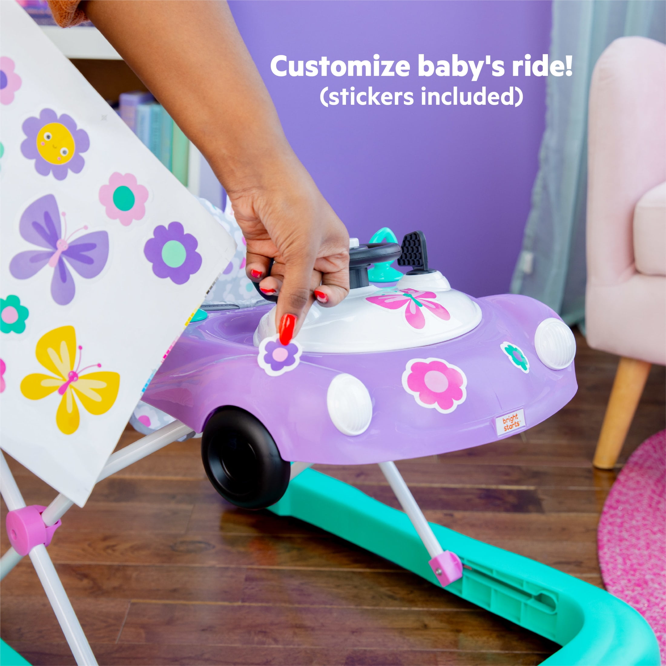 Bright Starts Little Speedster 3-in-1 Car Walker, Purple, Infant to Toddler