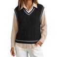 thumbnail image 5 of Breezora Womens College Style Fall Cable Knit V Neck Sweater Vest Ribbed Cropped Loose Sleeveless Layering Top, 5 of 9