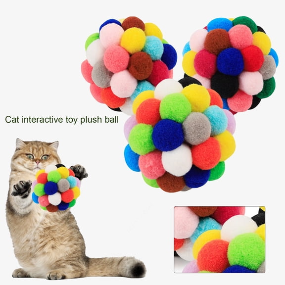 Walbest Cat Ball Toys Kitten Pet, Soft Cat Pompom Ball Interactive Toys Colorful Cat Balls