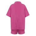thumbnail image 4 of Women's Cotton Linen 2 Piece Outfit Elegant Casual Solid Color Soft Tracksuits Loose Clothes for Ladies Short Sleeve High Waisted Shorts Set Button Down Shirt Hot Pink XL, 4 of 5