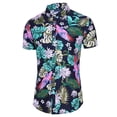 thumbnail image 2 of Camisas Para Hombre Manga Corta Camiseta de manga corta con botón de solapa con impresión 3D digital Seaside para hombre (Black, 6XL), 2 of 7
