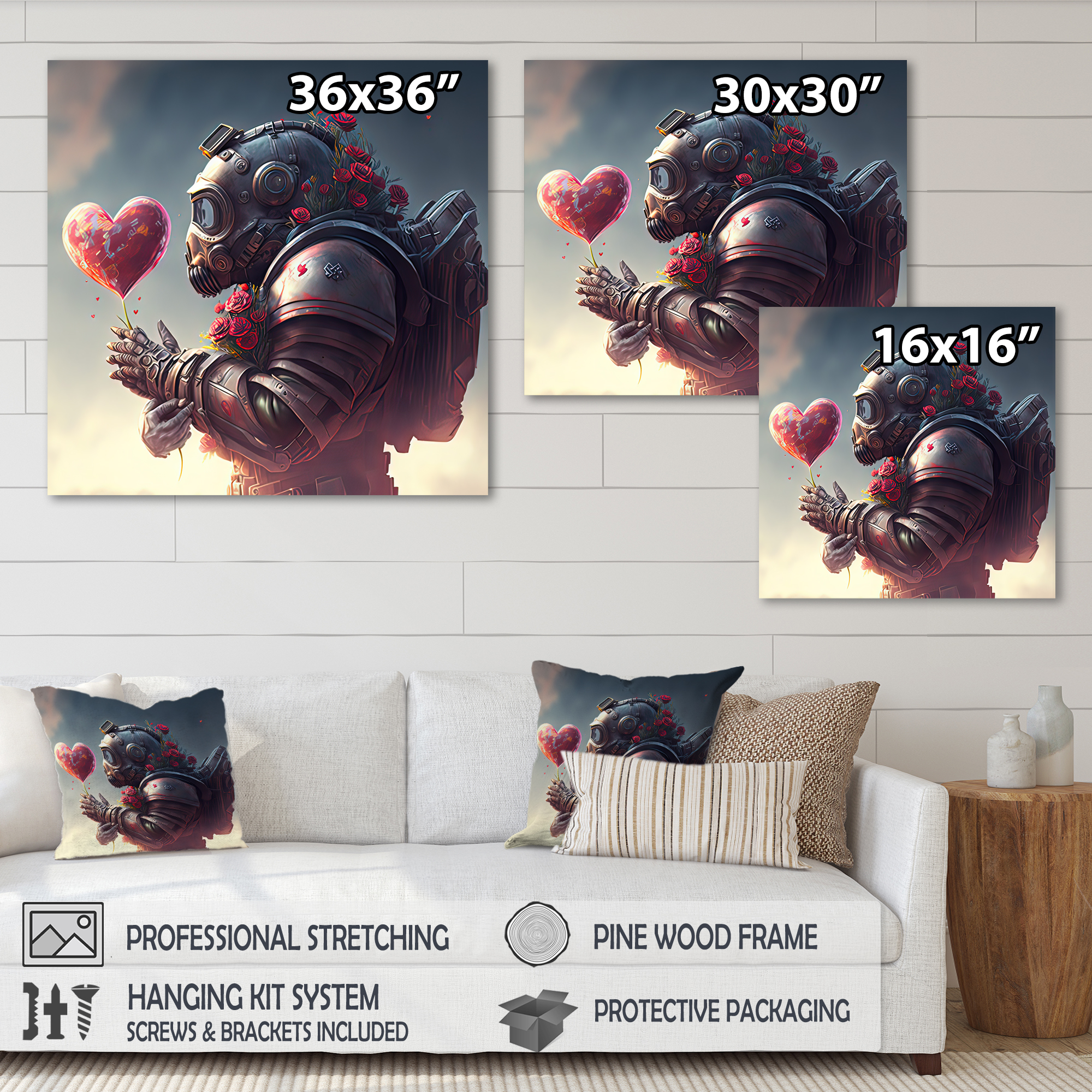 Designart Robot In Love At Valentines Day II Canvas Wall Art