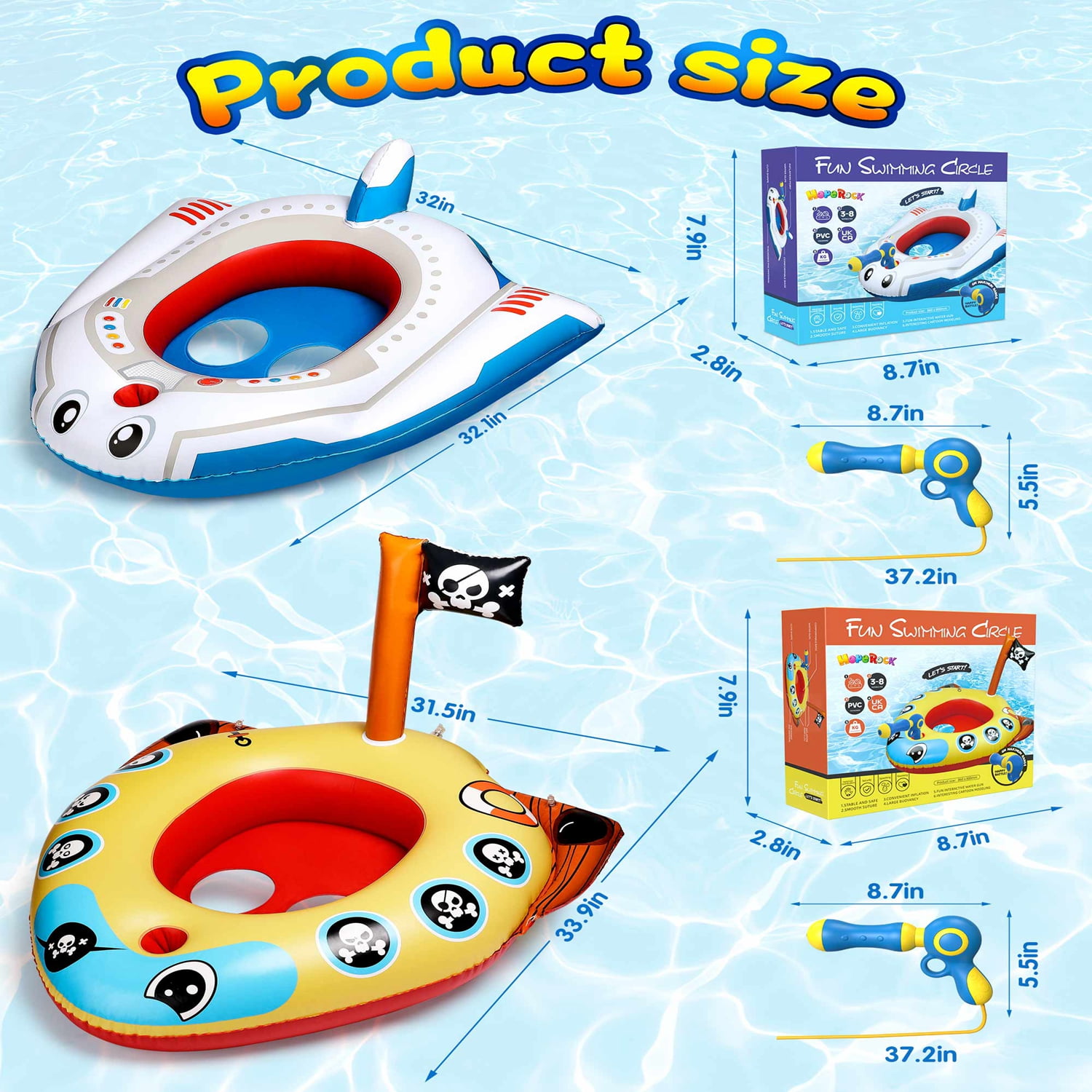 Hot Bee Kids Pool Float Toy Set Inflatable Pirate Boat Airplane Safe PVC Ages 3 8 Summer Outdoor Fun 2Packs Walmart