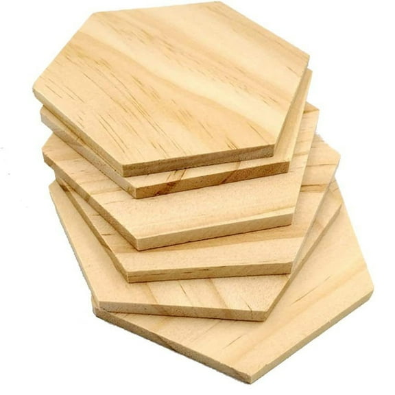 KEINXS 15 Pack Hexagon Unfinished Wood Cutouts for Crafts, 1/4 Inch Thick for Wood Burning, Engraving (4 x 4 Inch)