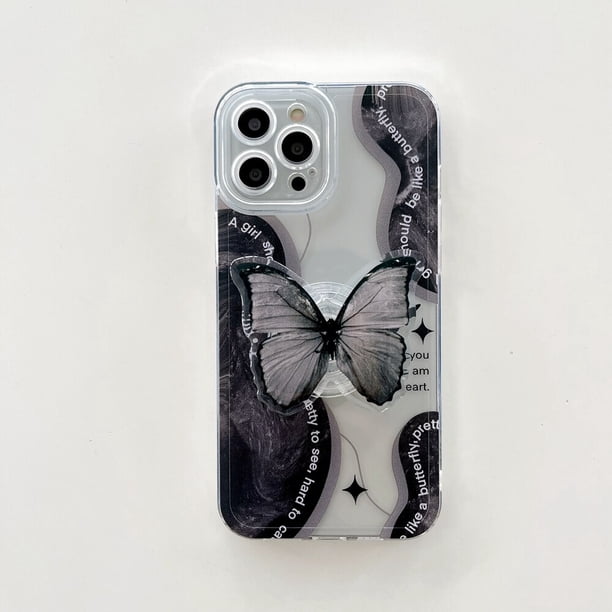 Funda trasera de silicona transparente para iPhone, carcasa con soporte de Mariposa Negra a la moda para iPhone 11 12 13 14 Pro Xs Max Mini XR X 7 8 14 Plus Fivean unisex