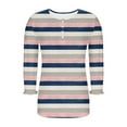 thumbnail image 6 of Ashirexll Tops for Women Trendy, Ladies Tops and Blouses, Striped Printed Button Up 3/4 Length Round Neck T Shirt Top, 6 of 7