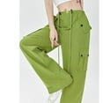 thumbnail image 4 of Olyvenn Stylish Girls & Women's Parachute Pants Elastic High Waist Wide Leg Drawstring Y2K Cargo Trousers with Pockets Green S, 4 of 5