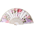 thumbnail image 2 of YAOMOBB Exquisite Craftsmanship Fan Chinese Style Folding Fan Hot Stamping Silk Fabric Handheld Fan with Gold Edge Flower Patterns for Wedding Dancing, 2 of 7
