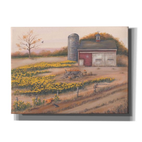 Epic Graffiti 'Barn & Sunflowers I' by Pam Britton, Canvas Wall Art, 54"x40"