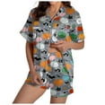 thumbnail image 3 of Xmyrz Pajamas For Women Set Short Sleeve Satin Silk Button Down Halloween Print Loungewear Pj'S Sleepwear Outfit, 3 of 6
