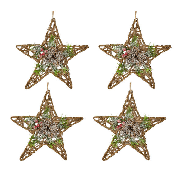 4pc Woven Jute Star-Shaped Ornaments - for Christmas Decor - Factory Direct Craft