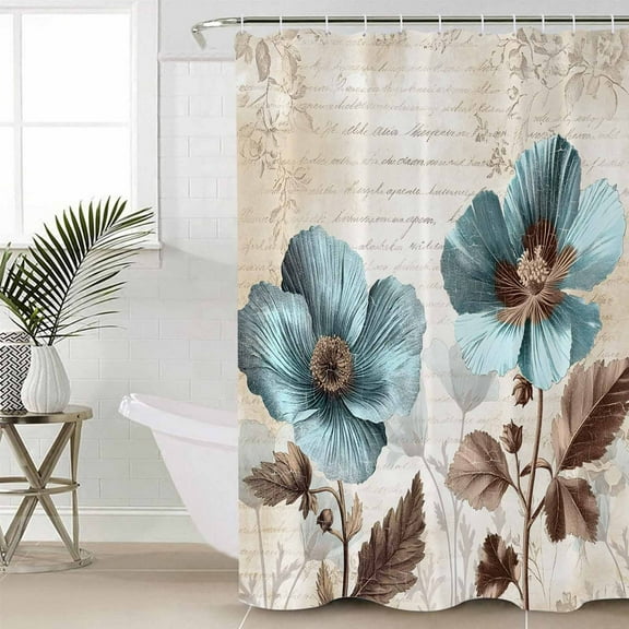 Spring Floral Bathroom Curtain 84 Inch Shower Curtain with Hooks, Teal Tulip Vintage Botanical Summer Waterproof Polyester Bath Curtain Washable Bathtub Curtain 72''x 84''