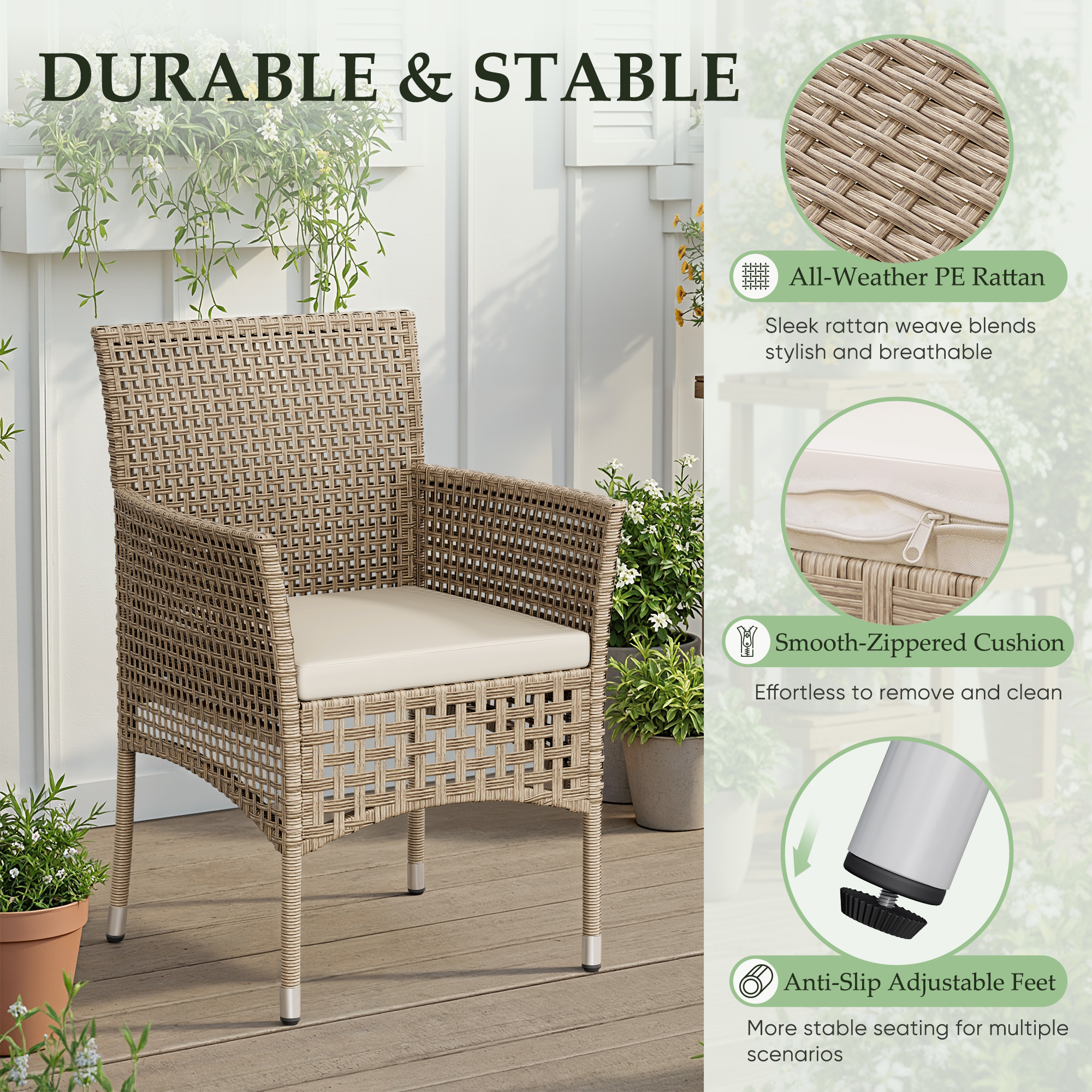 Lacoo 3 Pieces Outdoor conversation Set Rattan Patio Furniture Bistro Chat Chairs Set of 2 with Table for Garden Porch, Gray