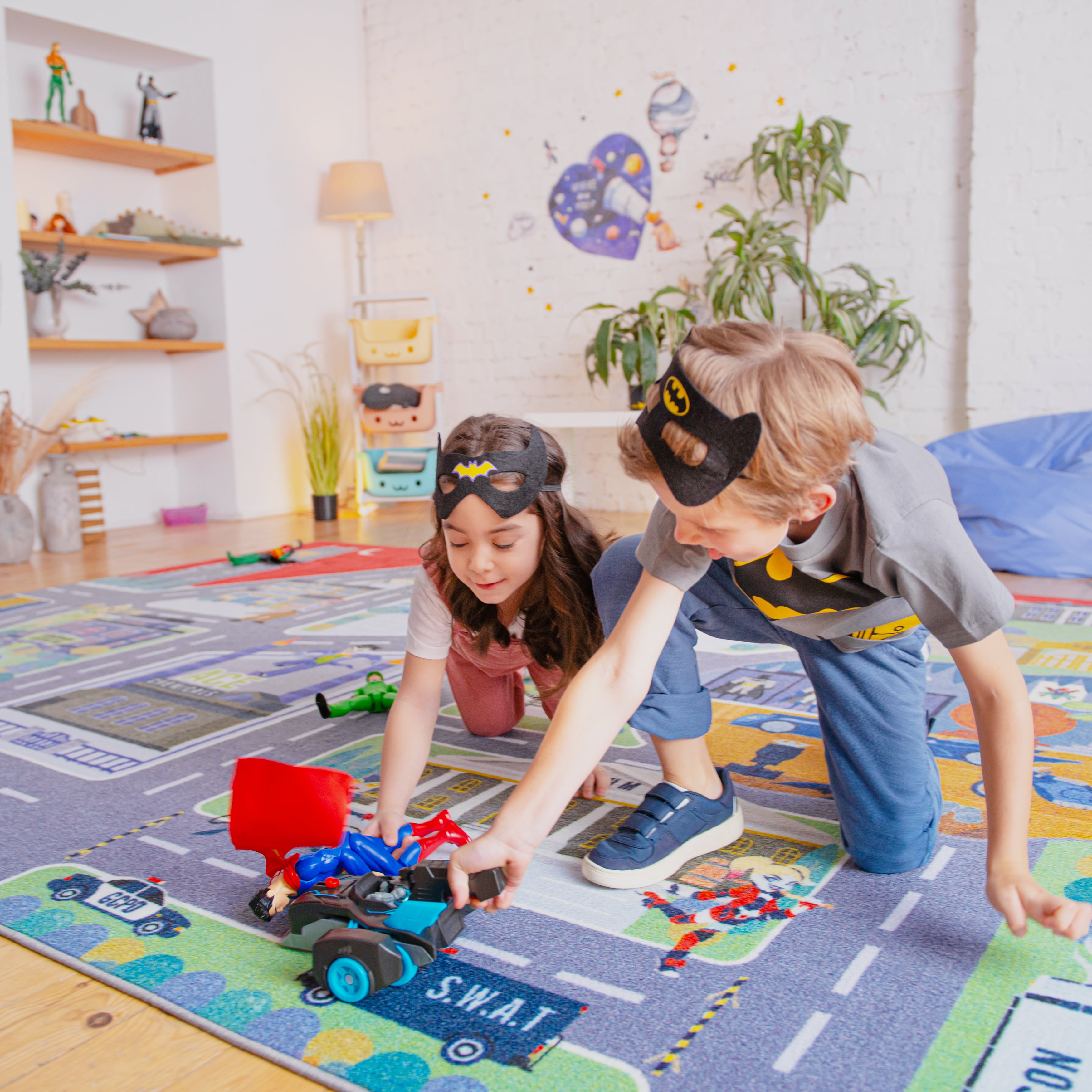 KC Cubs | Batman GOTHAM CITY™ Road Map Educational Learning & Game Area Rug Carpet for Kids and Children Bedrooms and Playroom