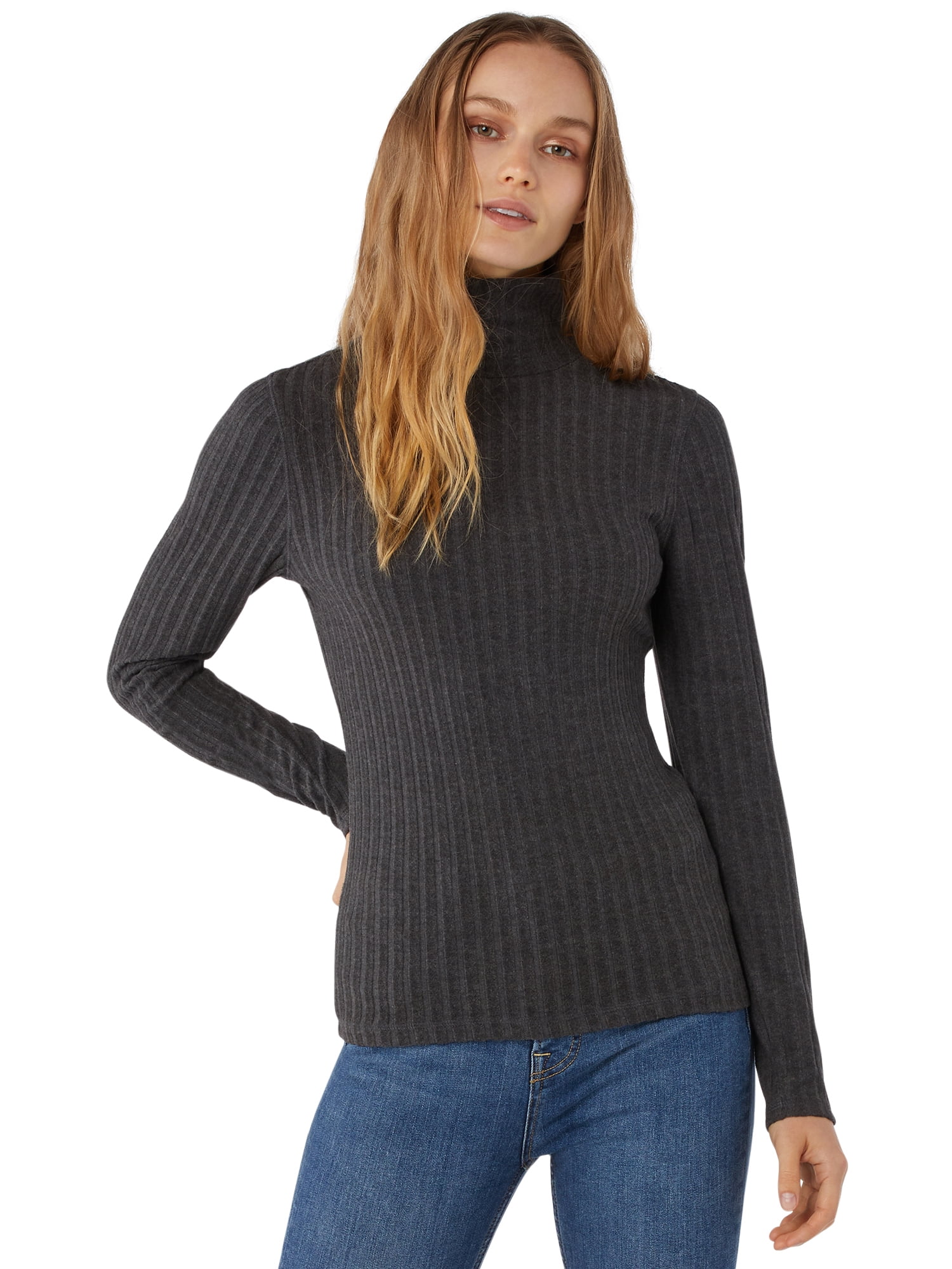 Free Assembly Women’s Brushed Ribbed Turtleneck - Walmart.com