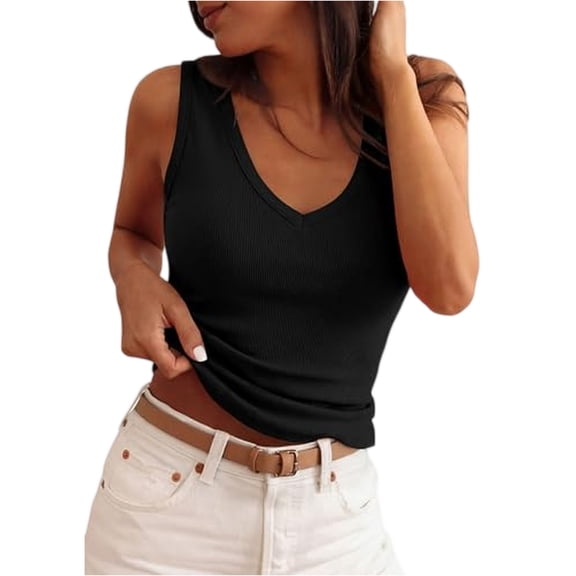 Lumtrix Tank Tops for Women V Neck Ribbed Knit Slim Fitted Sleeveless Basic Tee Casual Summer Shirts 2026 Black M