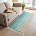 thumbnail image 2 of Area Rug with Tassels 2' x 5', Coastal Ocean Sea Wave Kitchen Runner Rug for Hallway Bedroom Throw Rugs, Teal Beige Water Ripple Soft Door Mat for Bathroom Entrance Living Room, 2 of 9