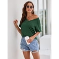 thumbnail image 2 of DODOING Women's V Neck T Shirt Rolled Sleeve Side Split Tunic Tops Casual Summer Tee Shirts, 2 of 8