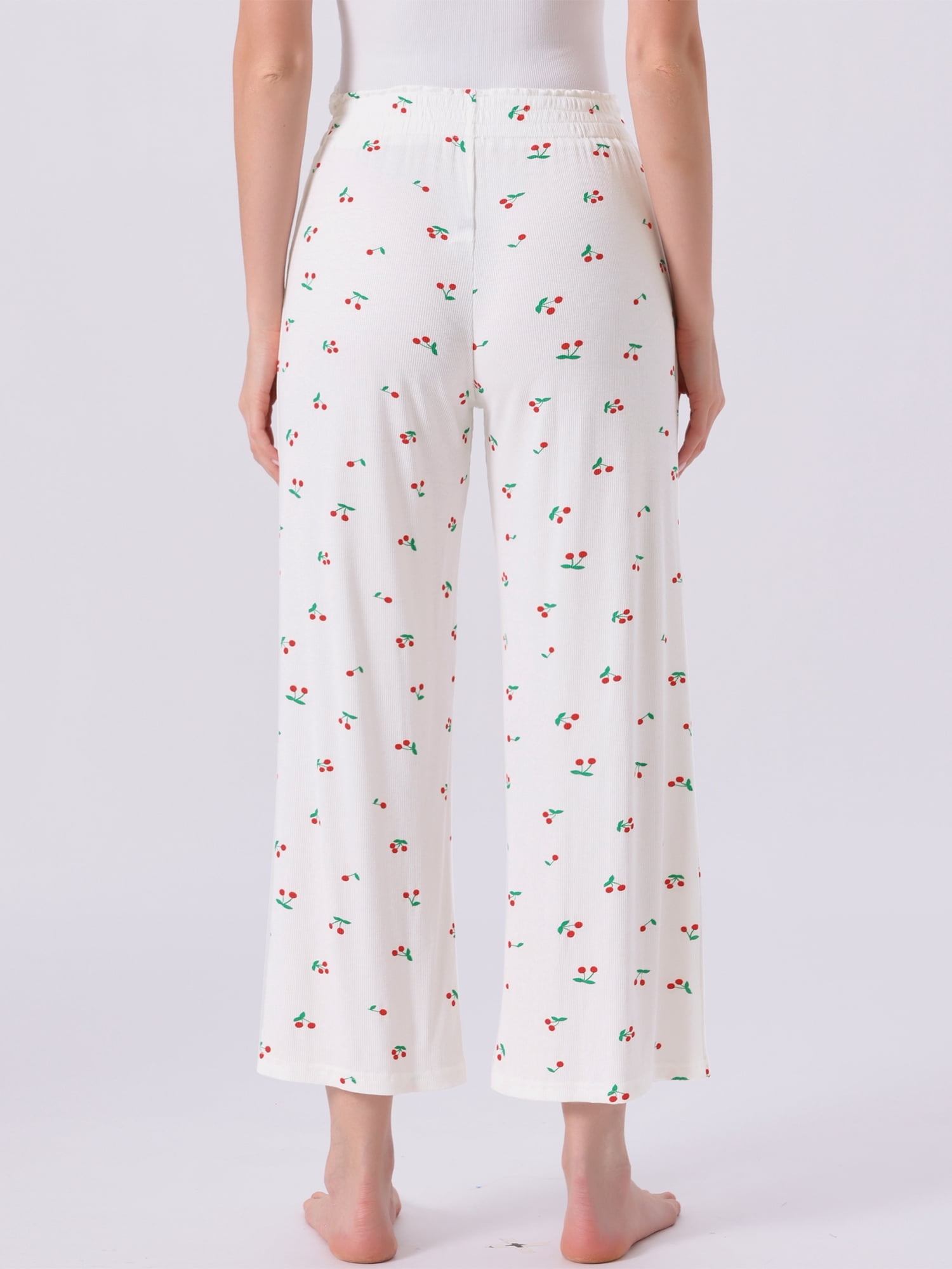 DARING DIVA Women's Palazzo Print Lounge Elastic Waist Loose Wide Leg Pants S White