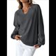 thumbnail image 2 of Sudadera Holgada Informal de Otoño para Mujer, con Cuello en V, Larga y Encaje, Estilo Farol, Estilo Corto Gris S, 2 of 6