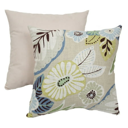 Pillow Perfect Decorative Beige And Blue Tropical Floral Square