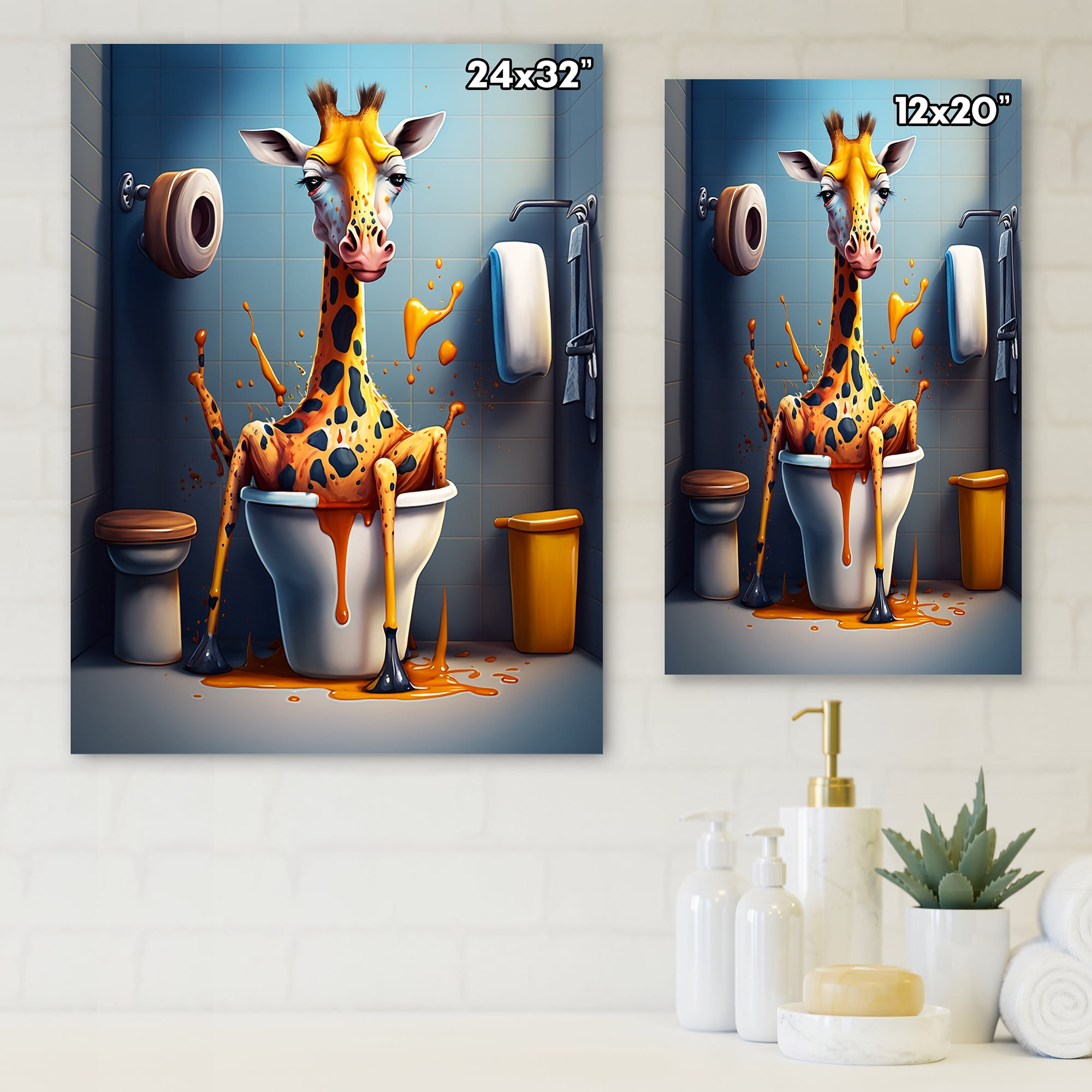 Designart Golden Giraffe Pushing A Mess I Canvas Wall Art