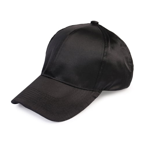 Riah Fashion BLACK SATIN BASEBALL CAP