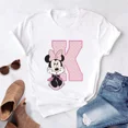 thumbnail image 3 of Camisetas de algodón de manga corta de verano para niños, camiseta rosa con letras de Minnie Mouse, fuente ABCDEFG, divertida y bonita para niño y niña, 3 of 5