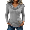 thumbnail image 3 of Women's V-Neck Sleeve Blouse Tops Shirts Tunic Loose Fit Solid Color Hollow Out Casual Daily Wear Business Office Vacation Fashion Essential Gift for Women | Aestivo,Gray XL, 3 of 9