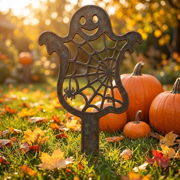 Halloween Metal Porch Stake, Iron Yard Ground Decor, Spooky Outdoor Accent, Inserts Firmly into Soil and Withstands Weather for Flower Bed, Walkway Border, and Garden Path.
